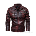 Custom Logo Fleece Lined Leather Jacket Mens